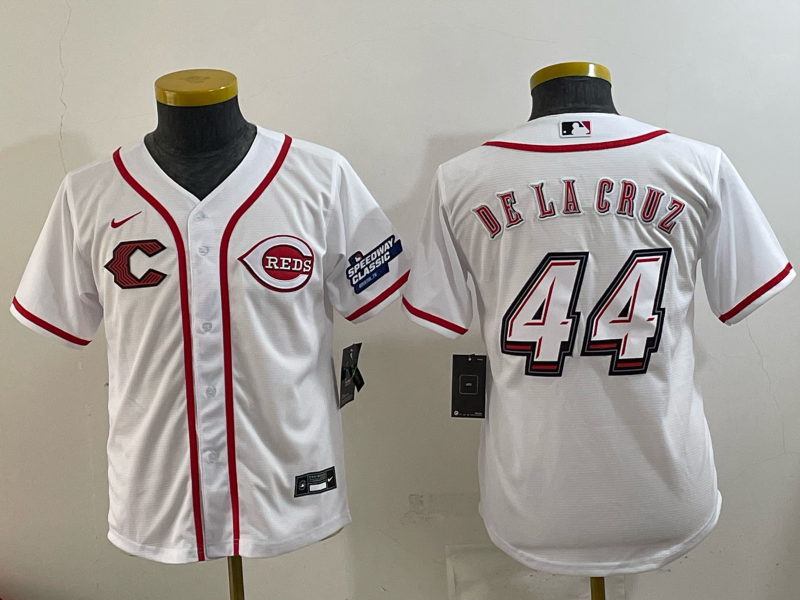 youth Cincinnati Reds #44 Delacruz White Nike MLB 2025 Jersey 005->nfl hats->Sports Caps